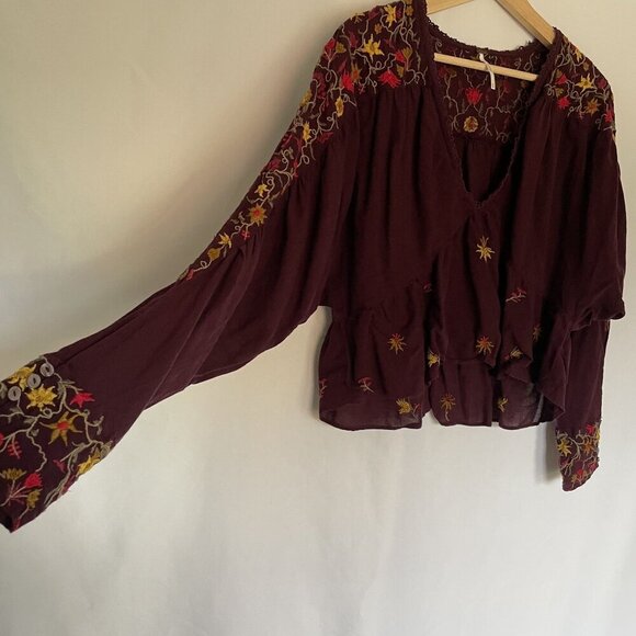 Free People Womens Embroidered Boho Blouse M purple comfortable top lightweight - Picture 5 of 10